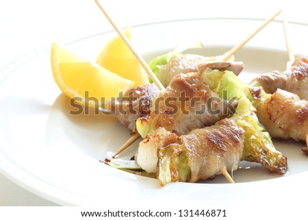 japanese cuisine, cabbage in pork roll for spring food image