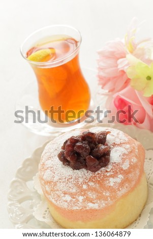 home bakery, red bean paste bun with iced lemon tea for