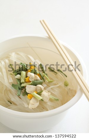 vietnamese food, instant rice noodle in plastic bowl