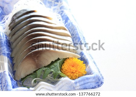 freshness marinated Mackerel Shimesaba on food tray for japanese take out food