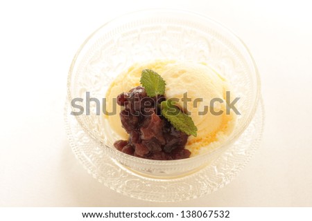 gourmet dessert, vanilla ice cream and azuki red bean paste for asian sweet food image