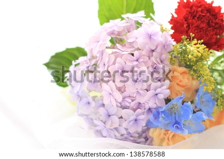 Delphinium and hydrangea bouquet for early summer flower image