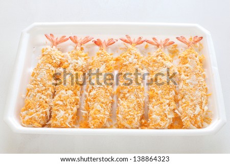 frozen prawn with coating on plastic food  container for Japanese deep fried prawn