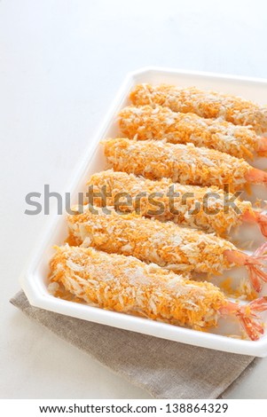 frozen prawn with coating on plastic food  container for Japanese deep fried prawn