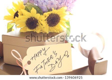 flower bouquet and gift box for father\'s day image