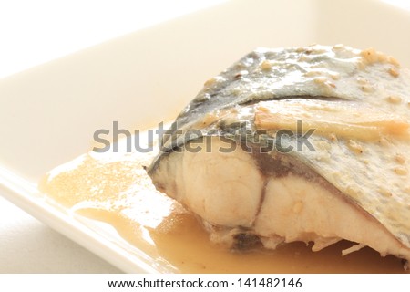 freshness Mackerel blue fish simmered in Miso for reducing the occurrence of cardiovascular disease Japanese cuisine image