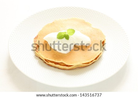 gourmet pan cake with healthy plain yogurt for breakfast image