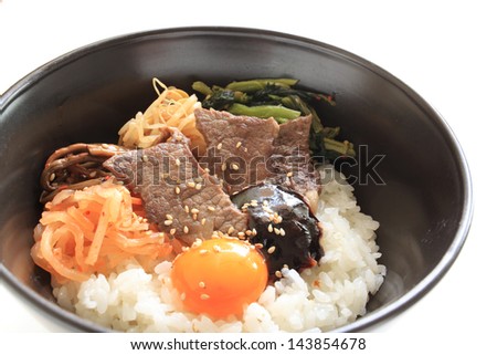 Yakiniku beef bibimbap in a black bowl for Korean cuisine image