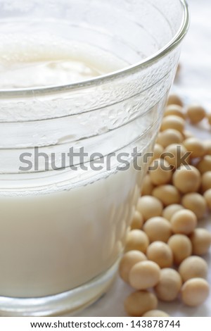 soy milk with soy bean on background