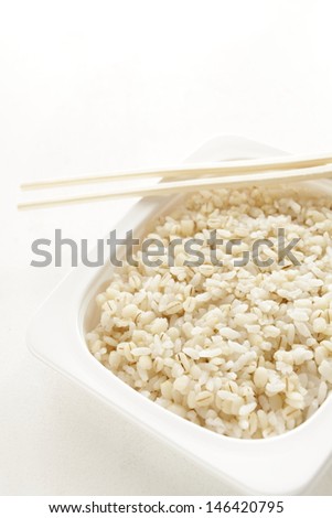 Healthy asian food, barley rice in plastic container for emergency food image