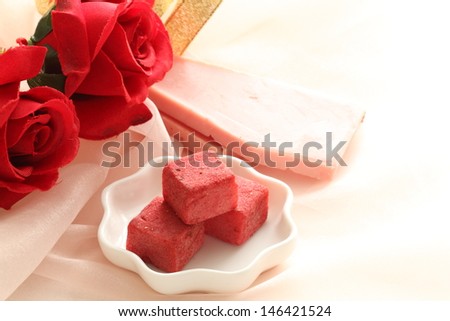Gourmet dessert, homemade chocolate with flower for valentines day image