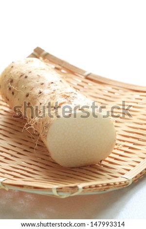 Japanese vegetable, nagaimo, Chinese yam, Korean yam on bamboo basket for healthy food image