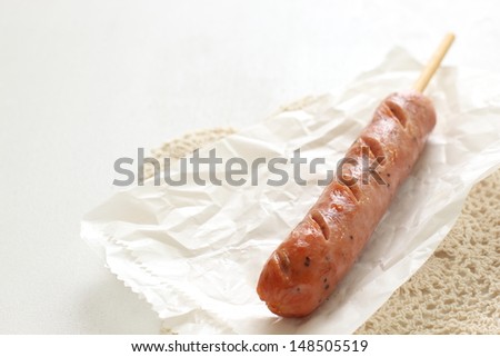 gourmet sausage on take out paper bag for fast food image