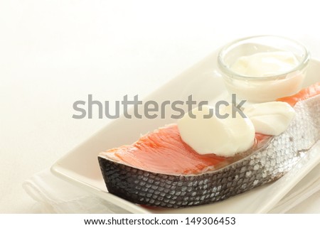 Salmon fish and yogurt for seasoning food image