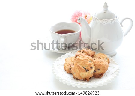 Homemade Chocolate Chips Cookie And English Tea