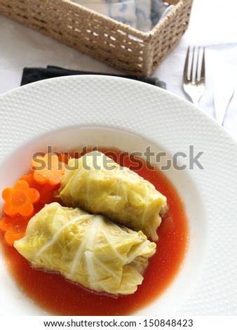 homemade russian cuisine, cabbage roll in tomato sauce