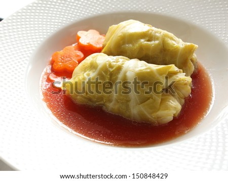 homemade russian cuisine, cabbage roll in tomato sauce