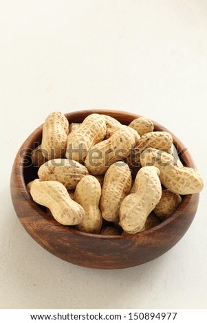 Organic roasted peanut from Japan Chiba prefecture in wooden bowl