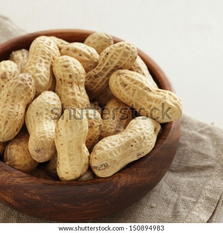 Organic roasted peanut from Japan Chiba prefecture in wooden bowl