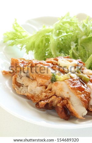 Chinese food, fried chicken with sour and sweet sauce