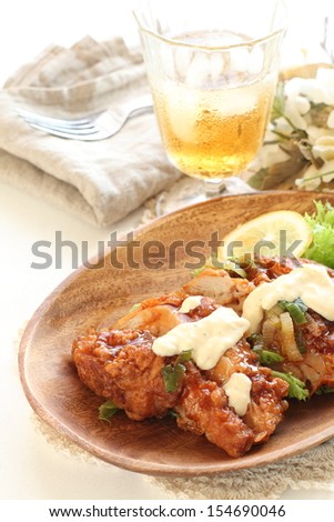 Japanese food, deep fried chicken with Tartar sauce for regional food image