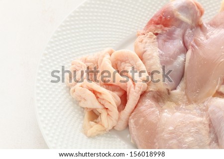Healthy cooking, boneless chicken leg and peeled skin