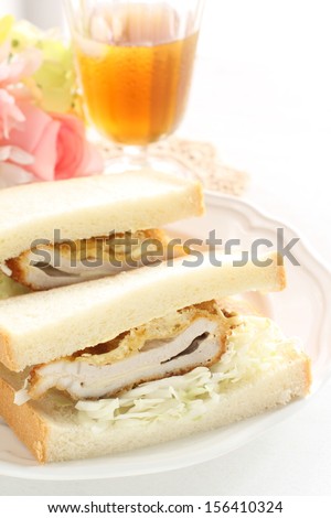Japanese food, Donkatsu Pork cutlet sandwich and iced tea