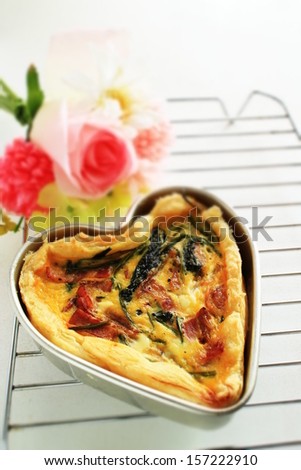french food, Heart shaped Quiche on cake cooler