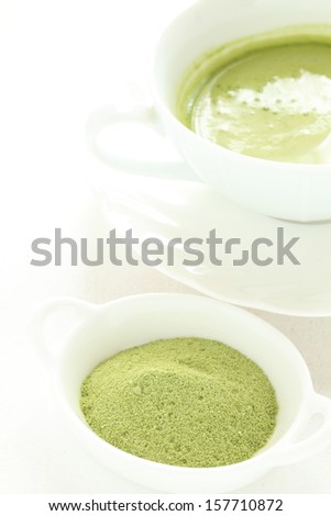 Japanese drink, Matcha Latte Cup of green tea and instant powder