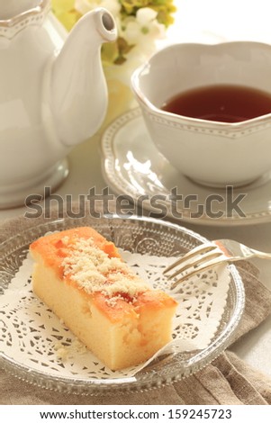 Homemade New York Crumb Cake with English tea
