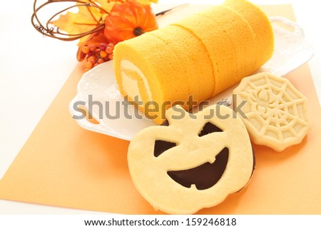 Homemade Halloween Cookie and purmkin roll cake