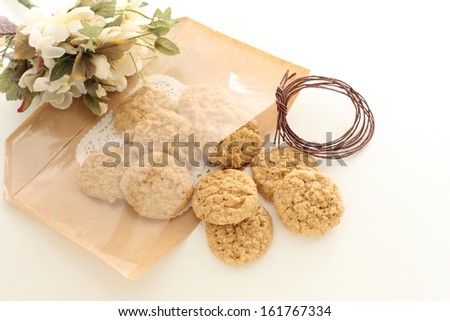 oatmeal cookie in paper bag for packing image