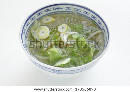 Chinese cuisine, gelatin noodle and lettuce soup