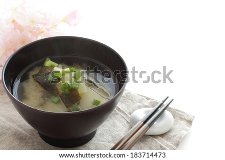 Japanese food, chinese cabbage and algae Miso soup