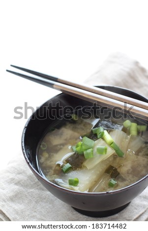 Japanese food, chinese cabbage and algae Miso soup