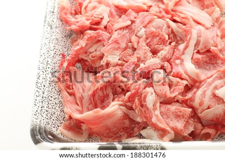 Japanese  ingredient, freshness Wagyu Marble beef on plastic food tray for supermarket food image