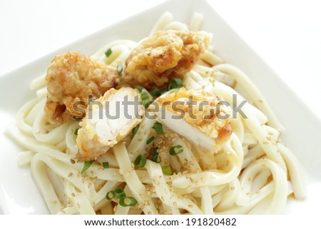 Japanese food, Karaage chicken on cold udon noodles for summer food image