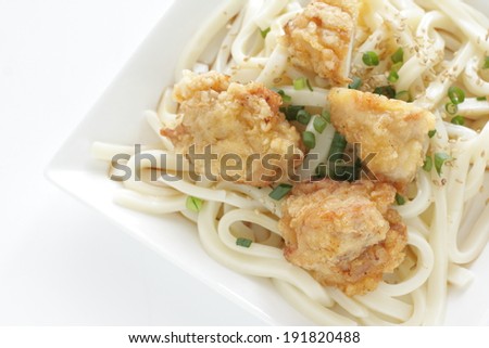 Japanese food, Karaage chicken on cold udon noodles for summer food image