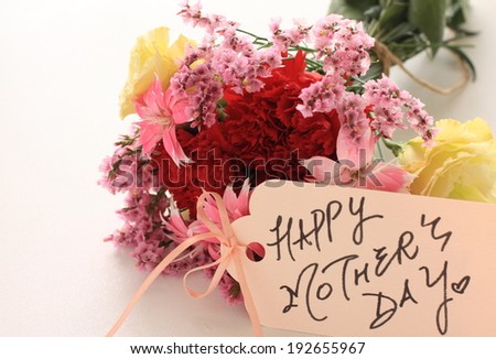 Carnation bouquet and hand written Mother\'s day card for background image