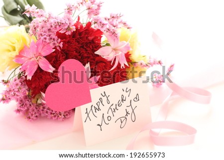 Carnation bouquet and hand written Mother's day card for background image