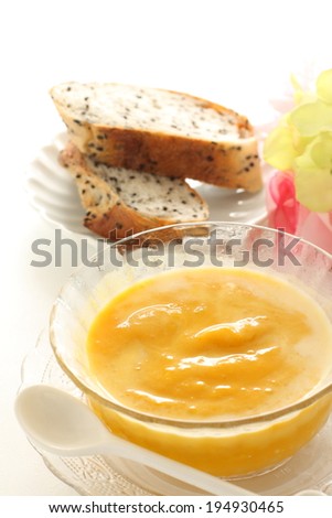 homemade cold pumpkin cream soup for summer food image
