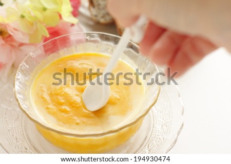 homemade cold pumpkin cream soup for summer food image