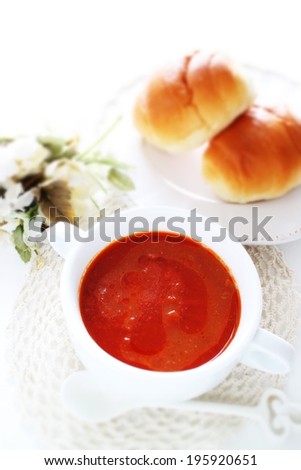 tomato soup and butter roll break for gourmet breakfast image