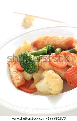 Chinese food, mixed vegetable and fish cake stir fried