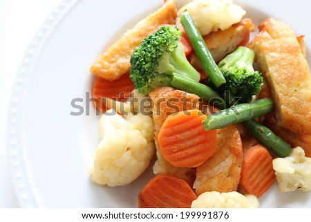 Chinese food, mixed vegetable and fish cake stir fried