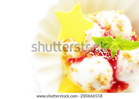 decoration ice cream cake and mint
