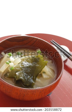 Japanese food, radish and wakame algae Misoshiru Soup