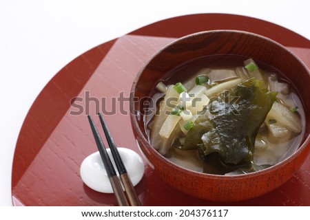 Japanese food, radish and wakame algae Misoshiru Soup