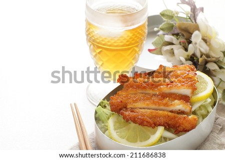 Japanese food, chicken cutlet on rice bento packed lunch