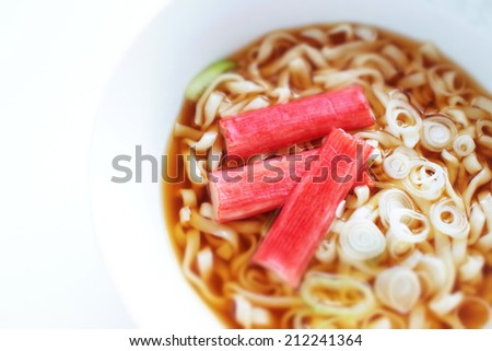 Japanese food, kanikama surimi on instant udon noodles in diorama style